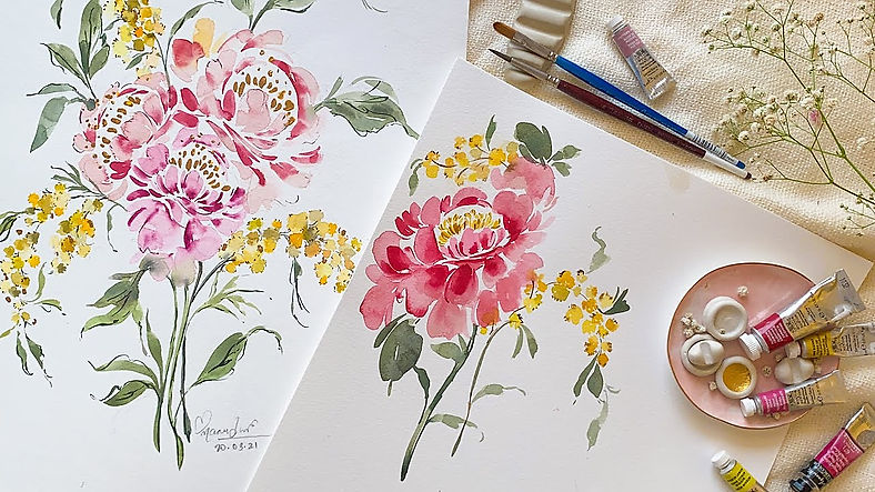 Easy Watercolour Peonies (and Gold Leafing) Step by Step